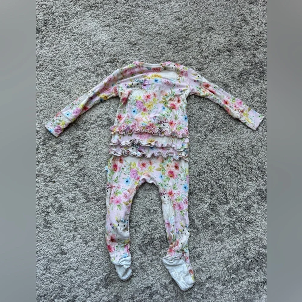 Posh Peanut 3-6M Easter Bunny Floral Ruffle Footie Zipper Pajamas
